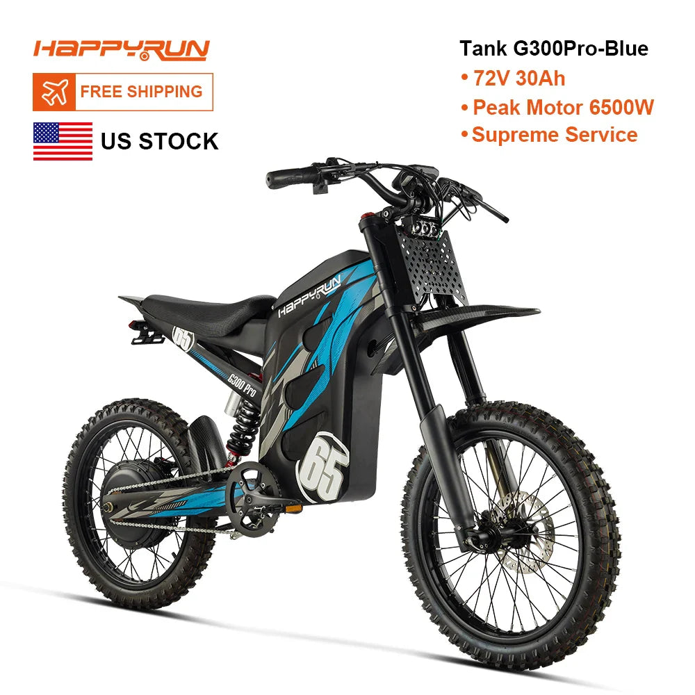 KTX-516883 HappyRun Tank G300 Pro 6500W Electric Dirt Bike - Long Range Off-Road Motorcycle, Max Speed 80km/h