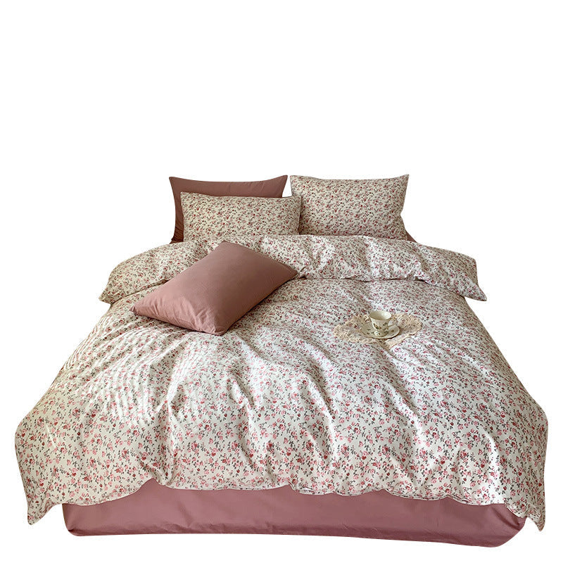 KTX-517331 Cotton Retro Four-Piece Bed Sheet and Duvet Cover Set for 1.2m to 2m Beds with Floral Patterns