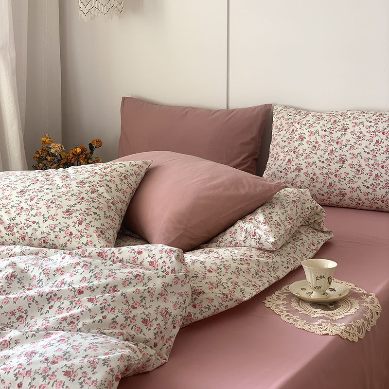 KTX-517331 Cotton Retro Four-Piece Bed Sheet and Duvet Cover Set for 1.2m to 2m Beds with Floral Patterns