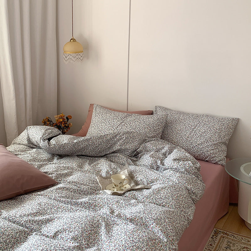 KTX-517331 Cotton Retro Four-Piece Bed Sheet and Duvet Cover Set for 1.2m to 2m Beds with Floral Patterns