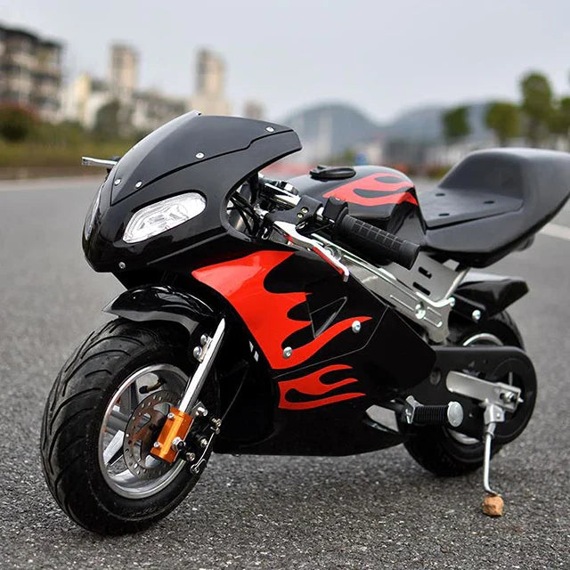 KTX-517907 50cc Kids Motorcycle Petrol Bike, Red 2-Stroke Engine, 30KM/H, 10-Inch Wheels