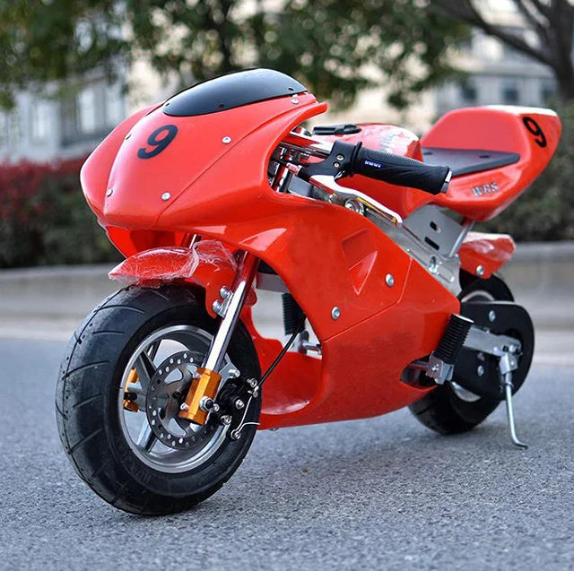 KTX-517907 50cc Kids Motorcycle Petrol Bike, Red 2-Stroke Engine, 30KM/H, 10-Inch Wheels