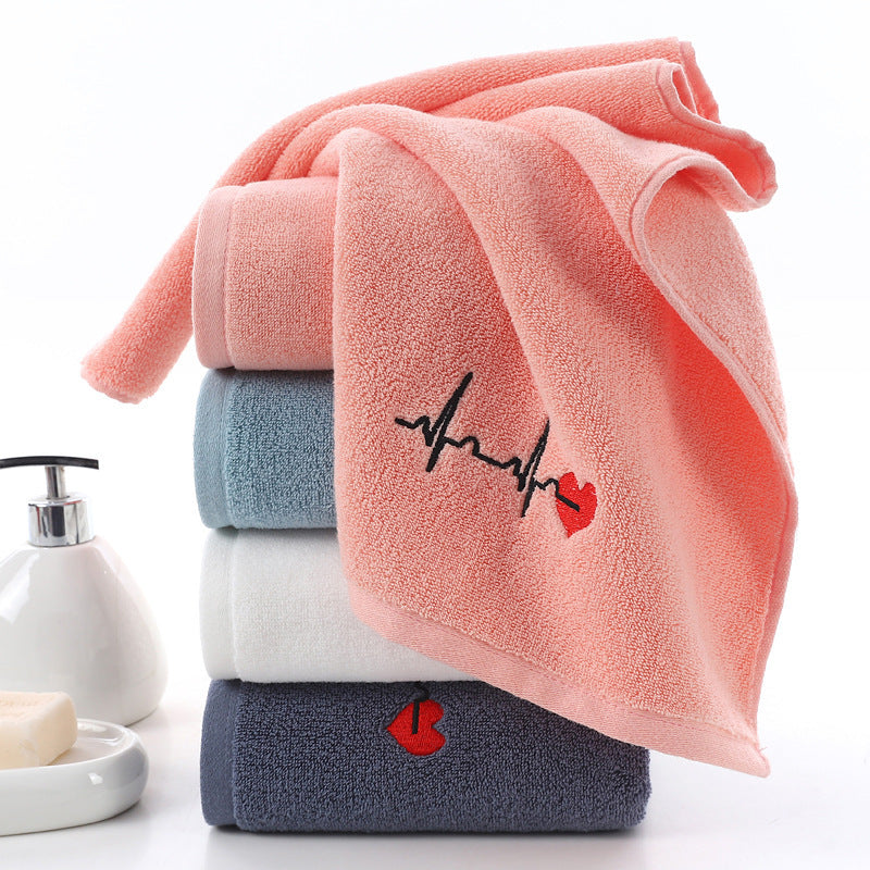 KTX-517907 Thickened Embroidered Cotton Towel - Quick-Dry, 35x75cm, Available in White, Pink, Blue, Dark Gray