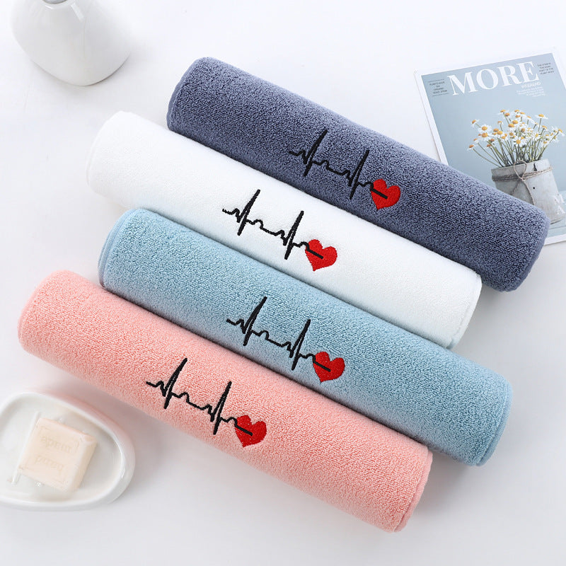 KTX-517907 Thickened Embroidered Cotton Towel - Quick-Dry, 35x75cm, Available in White, Pink, Blue, Dark Gray
