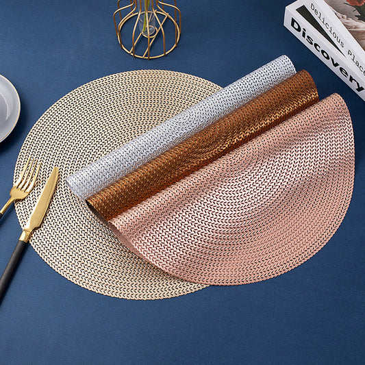 KTX-518163 Round Hollowed Out PVC Insulated Table Mat in Gold, Silver, Rose Gold, and Bronze - 38cm Diameter