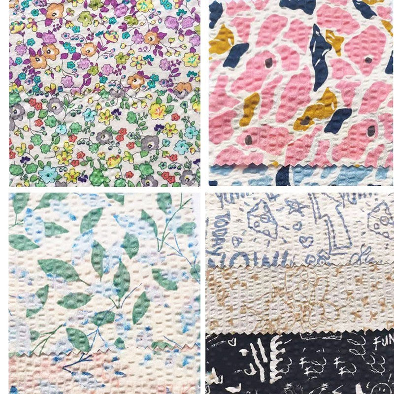 KTX-519315 Botanical Print Bubble Fabric for Children's Clothing, 100% Cotton, 128CM Wide