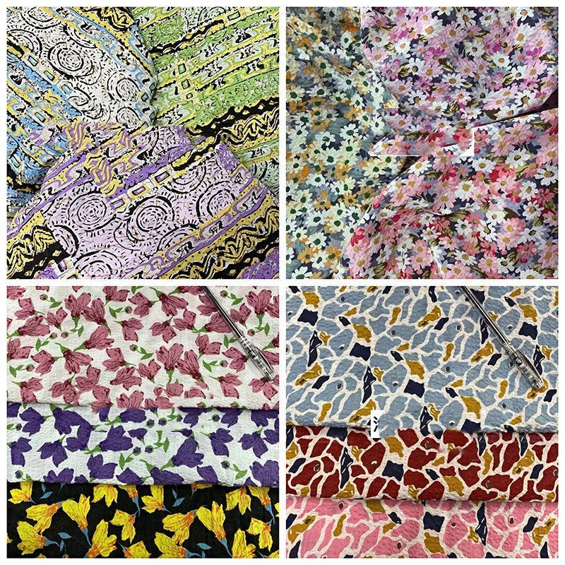 KTX-519315 Botanical Print Bubble Fabric for Children's Clothing, 100% Cotton, 128CM Wide