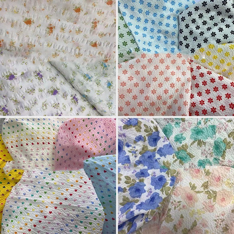 KTX-519315 Botanical Print Bubble Fabric for Children's Clothing, 100% Cotton, 128CM Wide