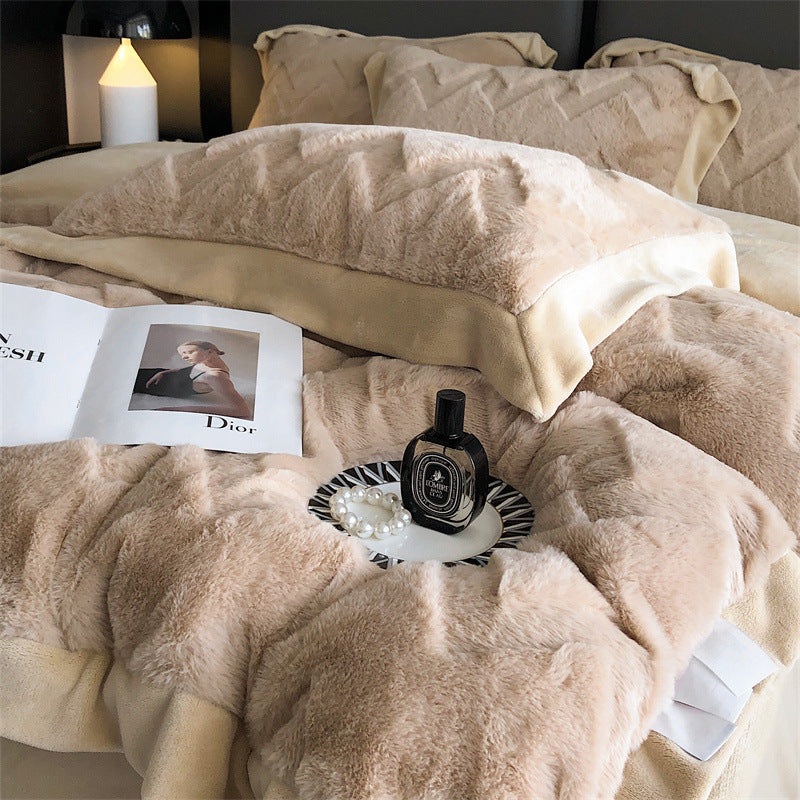 KTX-520787 Luxurious Milk Velvet Duvet Cover Set with Rabbit Hair - 4 Piece Bedding Collection in Multiple Elegant Colors