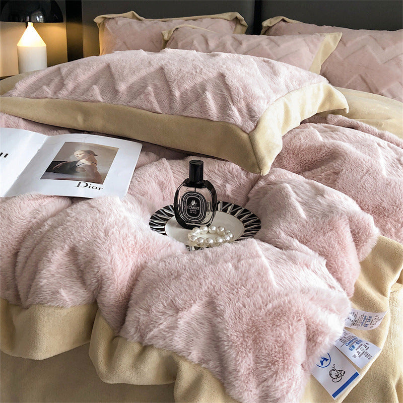 KTX-520787 Luxurious Milk Velvet Duvet Cover Set with Rabbit Hair - 4 Piece Bedding Collection in Multiple Elegant Colors