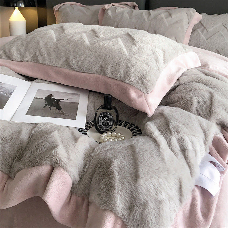 KTX-520787 Luxurious Milk Velvet Duvet Cover Set with Rabbit Hair - 4 Piece Bedding Collection in Multiple Elegant Colors