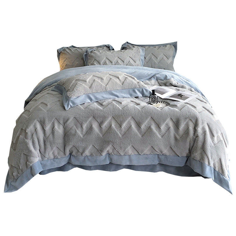 KTX-520787 Luxurious Milk Velvet Duvet Cover Set with Rabbit Hair - 4 Piece Bedding Collection in Multiple Elegant Colors