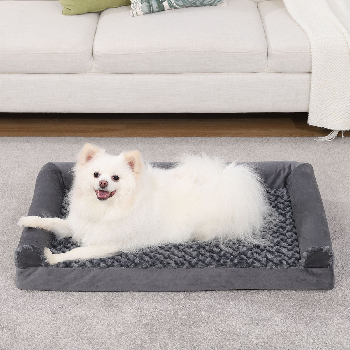 KTX-522067 Removable and Washable U-Shaped Pet Sofa in Gray - Multiple Sizes Available