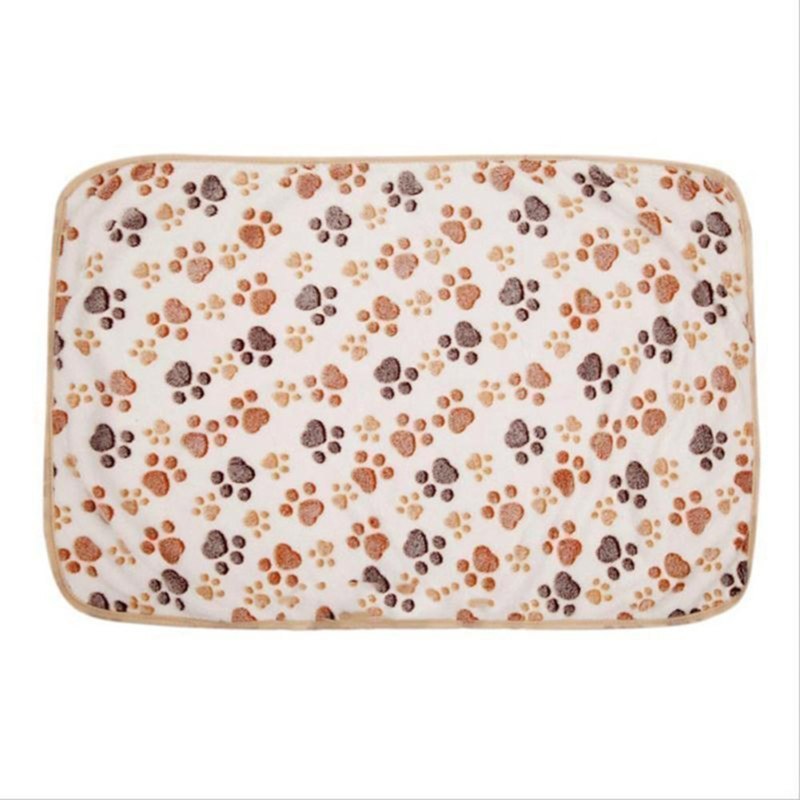 KTX-522707 Soft Paw Print Coral Fleece Pet Blankets in White, Pink, and Brown - Multiple Sizes Available