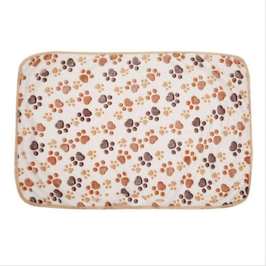 KTX-522707 Soft Paw Print Coral Fleece Pet Blankets in White, Pink, and Brown - Multiple Sizes Available