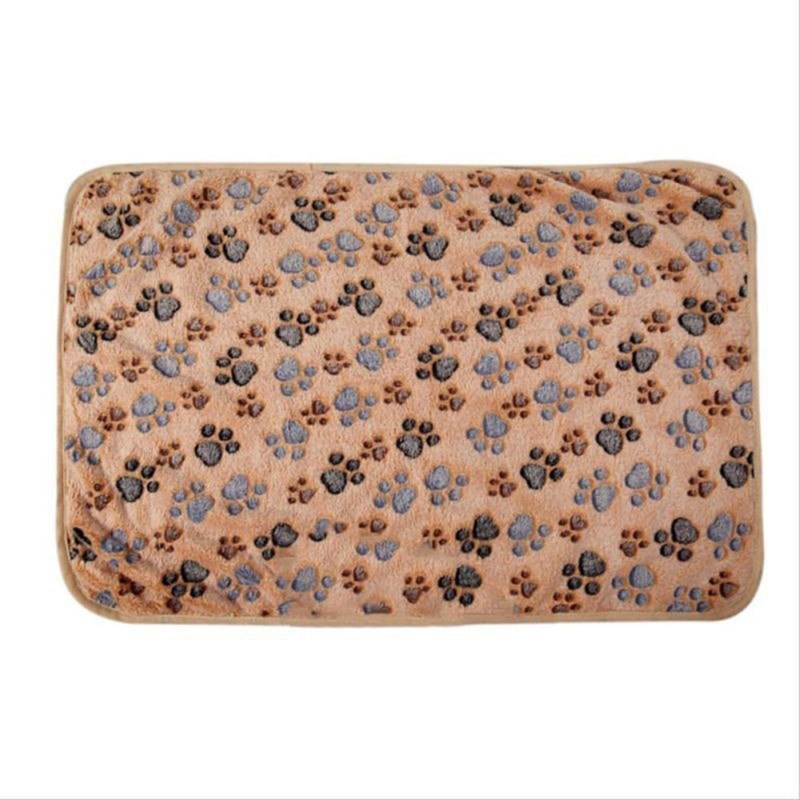 KTX-522707 Soft Paw Print Coral Fleece Pet Blankets in White, Pink, and Brown - Multiple Sizes Available