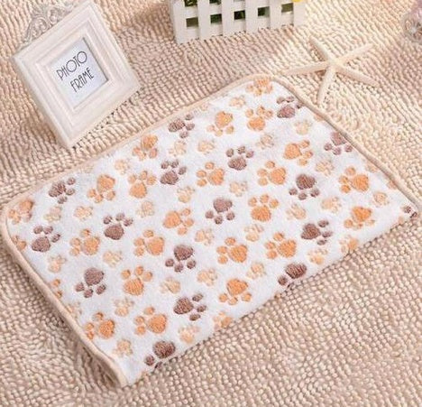 KTX-522707 Soft Paw Print Coral Fleece Pet Blankets in White, Pink, and Brown - Multiple Sizes Available