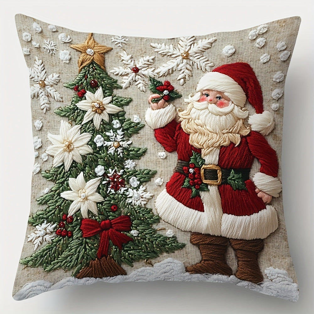 KTX-522835 Christmas Cartoon Elk and Rabbit Decorative Linen Cushion Cover - 45x45cm Size