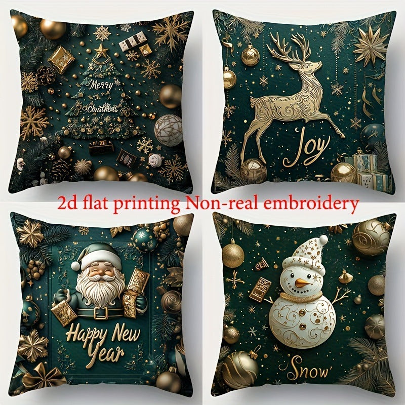 KTX-522835 Christmas Cartoon Elk and Rabbit Decorative Linen Cushion Cover - 45x45cm Size
