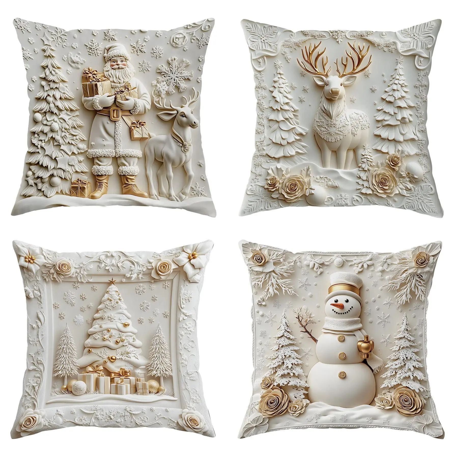 KTX-522835 Christmas Cartoon Elk and Rabbit Decorative Linen Cushion Cover - 45x45cm Size