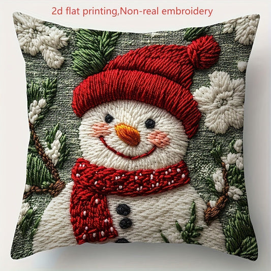 KTX-522835 Christmas Cartoon Elk and Rabbit Decorative Linen Cushion Cover - 45x45cm Size