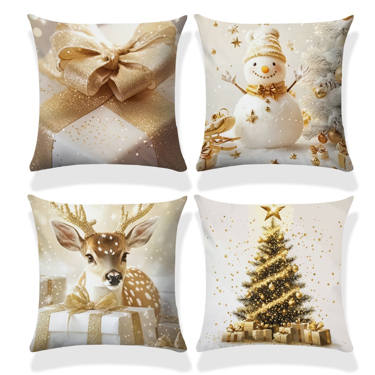 KTX-522835 Christmas Cartoon Elk and Rabbit Decorative Linen Cushion Cover - 45x45cm Size