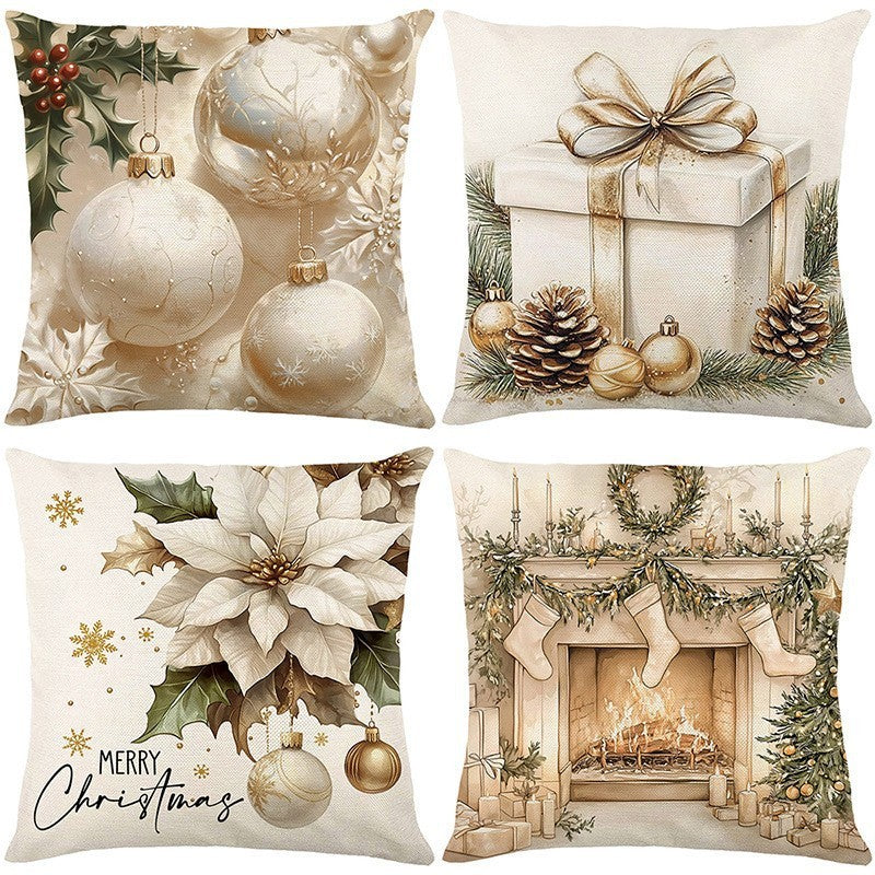 KTX-522835 Christmas Cartoon Elk and Rabbit Decorative Linen Cushion Cover - 45x45cm Size