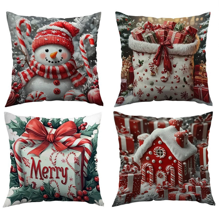 KTX-522835 Christmas Cartoon Elk and Rabbit Decorative Linen Cushion Cover - 45x45cm Size