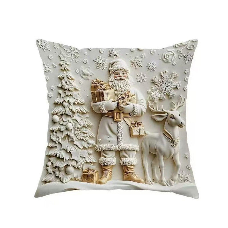 KTX-522835 Christmas Cartoon Elk and Rabbit Decorative Linen Cushion Cover - 45x45cm Size