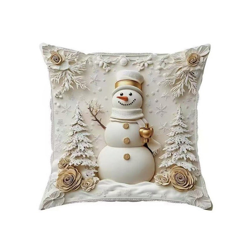 KTX-522835 Christmas Cartoon Elk and Rabbit Decorative Linen Cushion Cover - 45x45cm Size