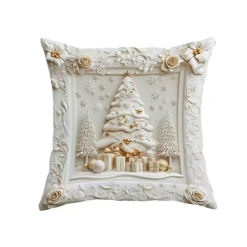 KTX-522835 Christmas Cartoon Elk and Rabbit Decorative Linen Cushion Cover - 45x45cm Size