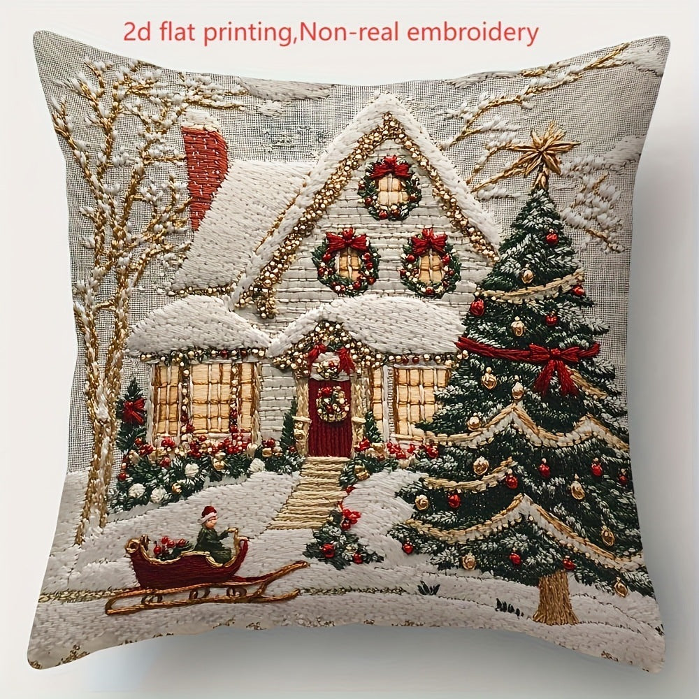 KTX-522835 Christmas Cartoon Elk and Rabbit Decorative Linen Cushion Cover - 45x45cm Size