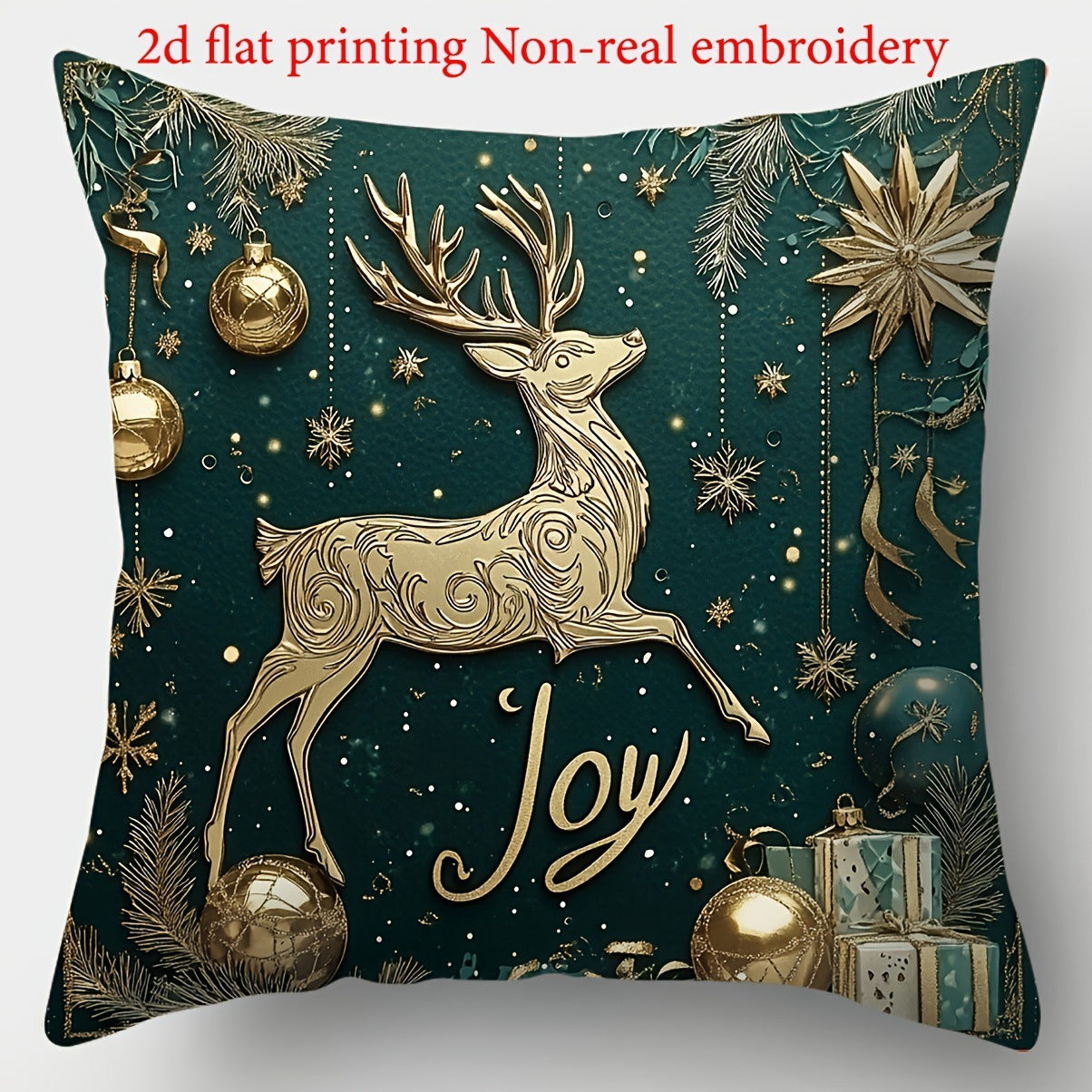 KTX-522835 Christmas Cartoon Elk and Rabbit Decorative Linen Cushion Cover - 45x45cm Size