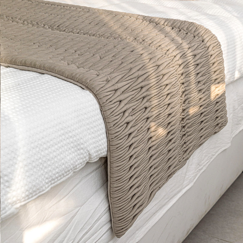 KTX-523411 Modern Minimalist Geometric Bed Runner and Pillowcase Set in Cream and Coffee - Various Sizes Available