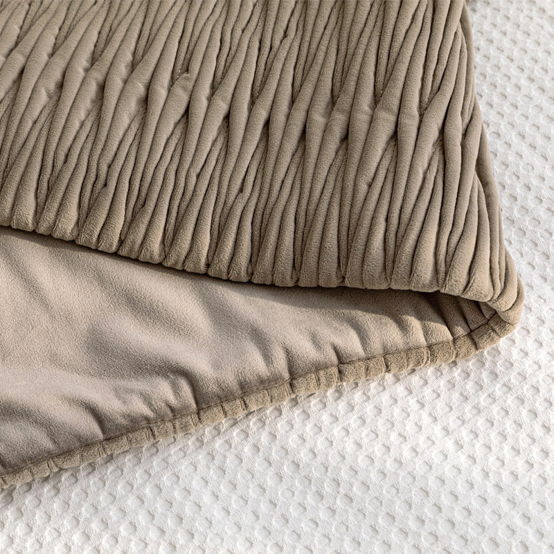 KTX-523411 Modern Minimalist Geometric Bed Runner and Pillowcase Set in Cream and Coffee - Various Sizes Available