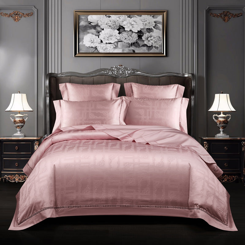 KTX-523859 140 Long-Staple Cotton Jacquard Four-Piece Bedding Set, Striped Design, Available in Standard and Plus Sizes