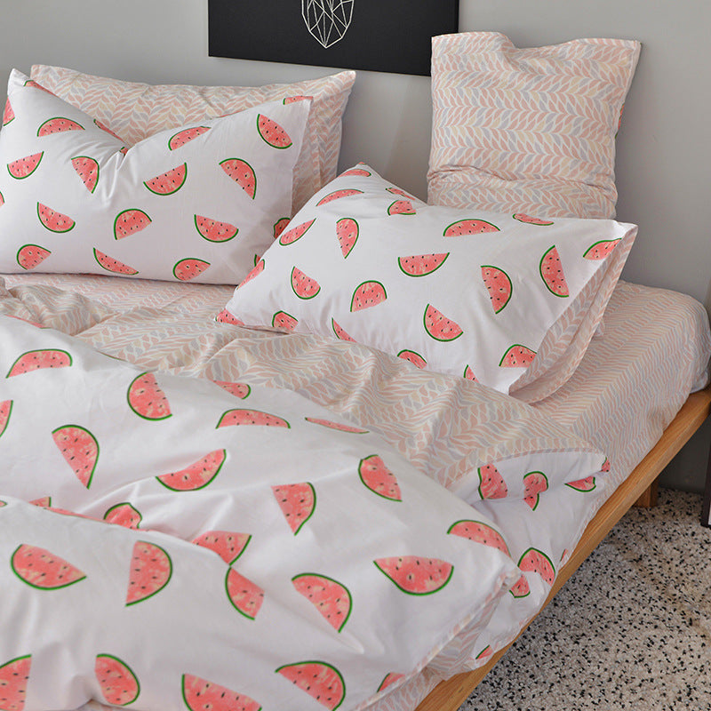 KTX-525395 Cotton 4-Piece Pineapple Duvet Cover Set for Spring and Summer - Includes Quilt Cover, Sheet, Pillowcases