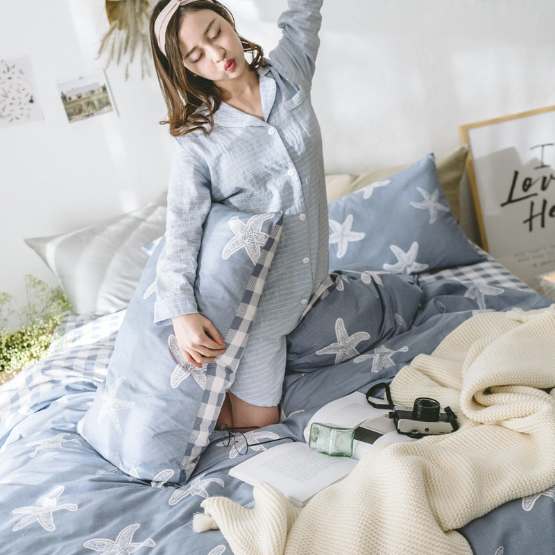 KTX-525395 Cotton 4-Piece Pineapple Duvet Cover Set for Spring and Summer - Includes Quilt Cover, Sheet, Pillowcases