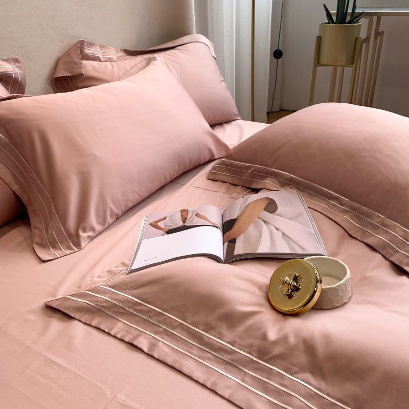 KTX-527379 Pure Cotton 4-Piece Embroidered Quilt Cover Set in Solid Colors, Modern Design for 1.8m Bed