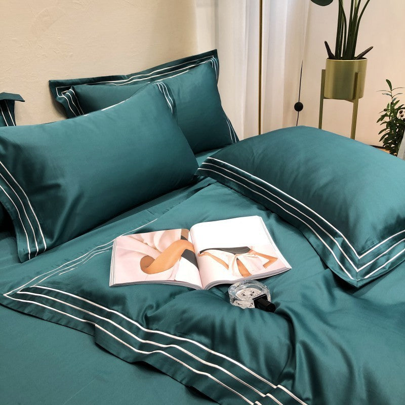 KTX-527379 Pure Cotton 4-Piece Embroidered Quilt Cover Set in Solid Colors, Modern Design for 1.8m Bed