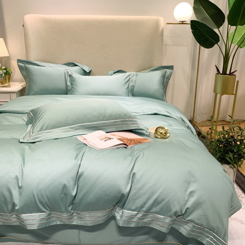 KTX-527379 Pure Cotton 4-Piece Embroidered Quilt Cover Set in Solid Colors, Modern Design for 1.8m Bed