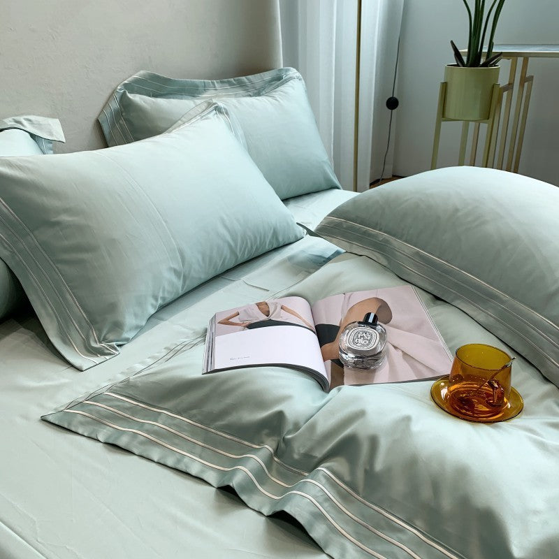 KTX-527379 Pure Cotton 4-Piece Embroidered Quilt Cover Set in Solid Colors, Modern Design for 1.8m Bed