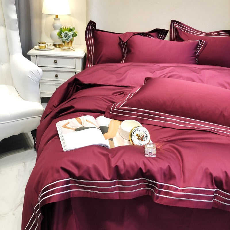 KTX-527379 Pure Cotton 4-Piece Embroidered Quilt Cover Set in Solid Colors, Modern Design for 1.8m Bed