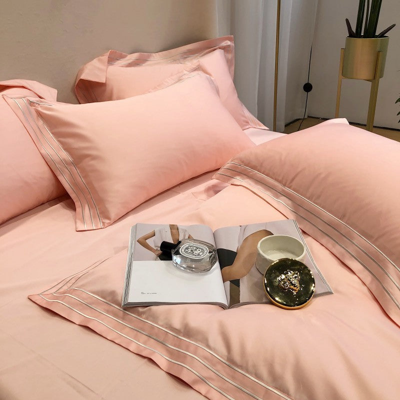 KTX-527379 Pure Cotton 4-Piece Embroidered Quilt Cover Set in Solid Colors, Modern Design for 1.8m Bed