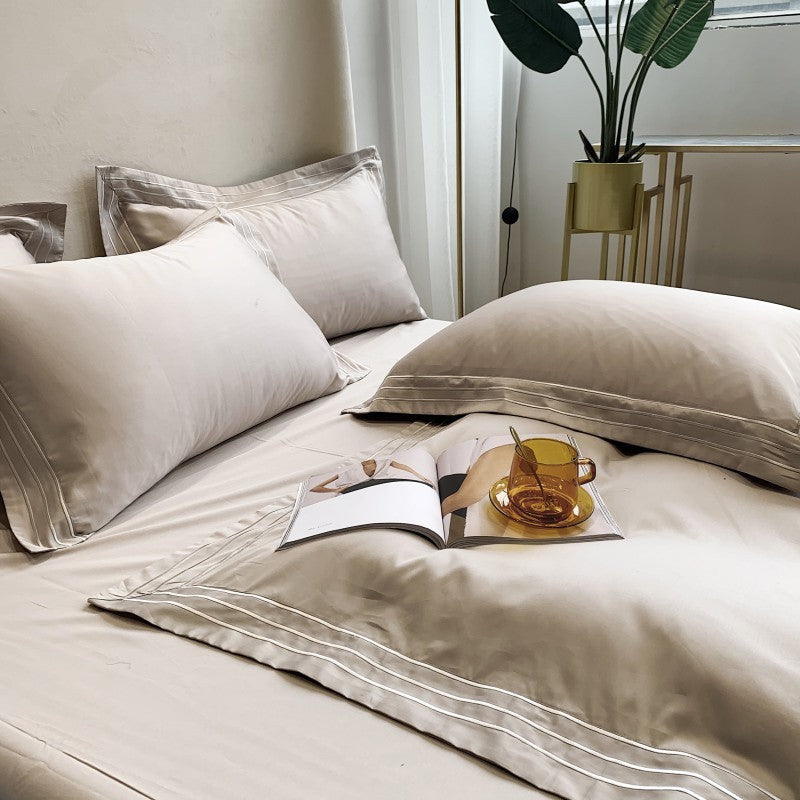 KTX-527379 Pure Cotton 4-Piece Embroidered Quilt Cover Set in Solid Colors, Modern Design for 1.8m Bed