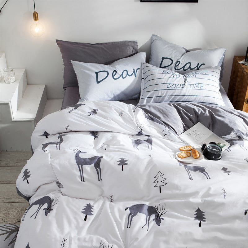 KTX-527699 Cotton Four-Piece Bedding Set with Lily Print – Soft and Durable Twill Weave