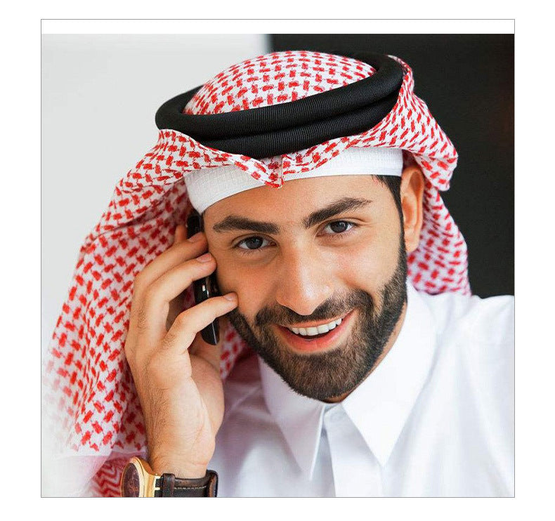 KTX-527955 Men's Qatar Headscarf and Headband Set in Red, White, and Black – Polyester, Letter Pattern for Sun Protection and Outdoor Use