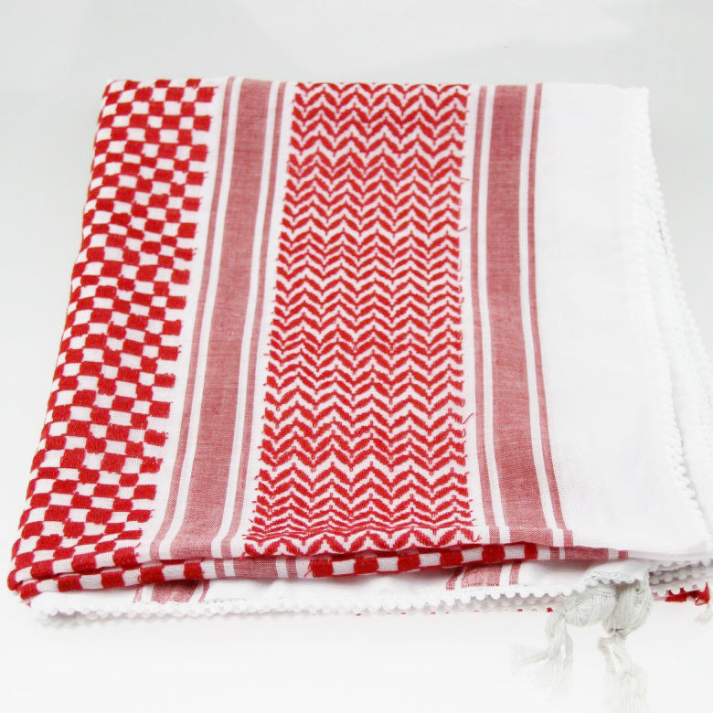 KTX-527955 Men's Qatar Headscarf and Headband Set in Red, White, and Black – Polyester, Letter Pattern for Sun Protection and Outdoor Use