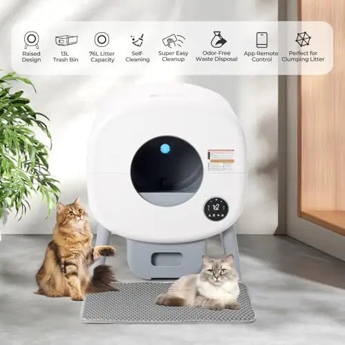 KTX-530131 Eco-Friendly Self-Cleaning Cat Litter Box for Multiple Cats with Smart App Control and Quiet Operation - 76L Capacity
