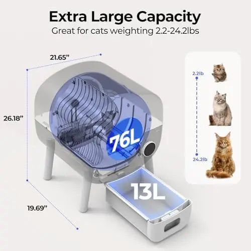 KTX-530131 Eco-Friendly Self-Cleaning Cat Litter Box for Multiple Cats with Smart App Control and Quiet Operation - 76L Capacity
